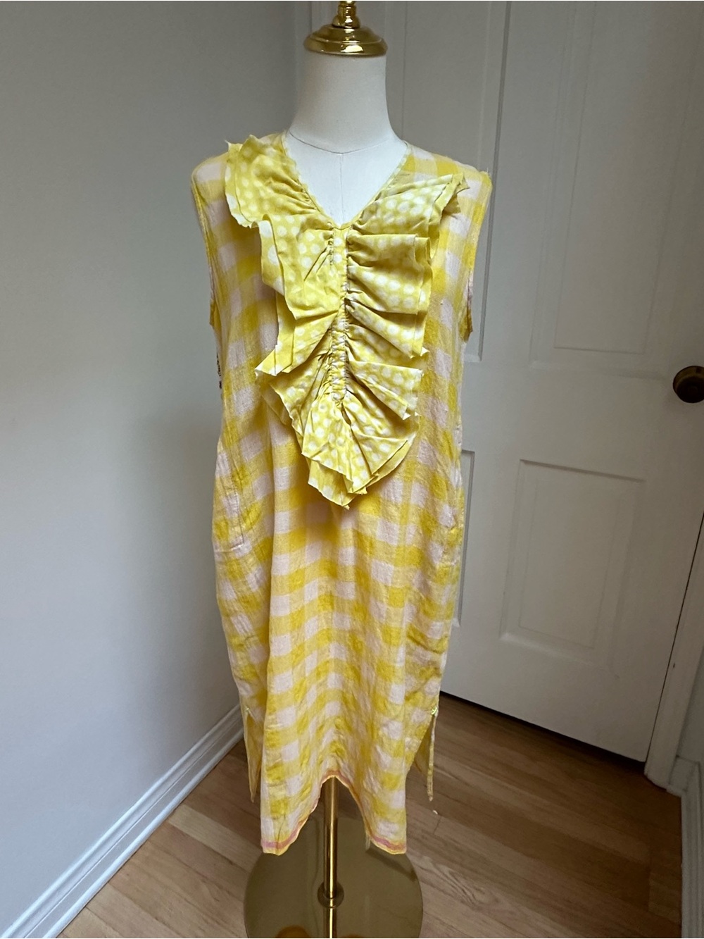Dosa Yellow Gingham & Floral Ruffle Dress – Size 3